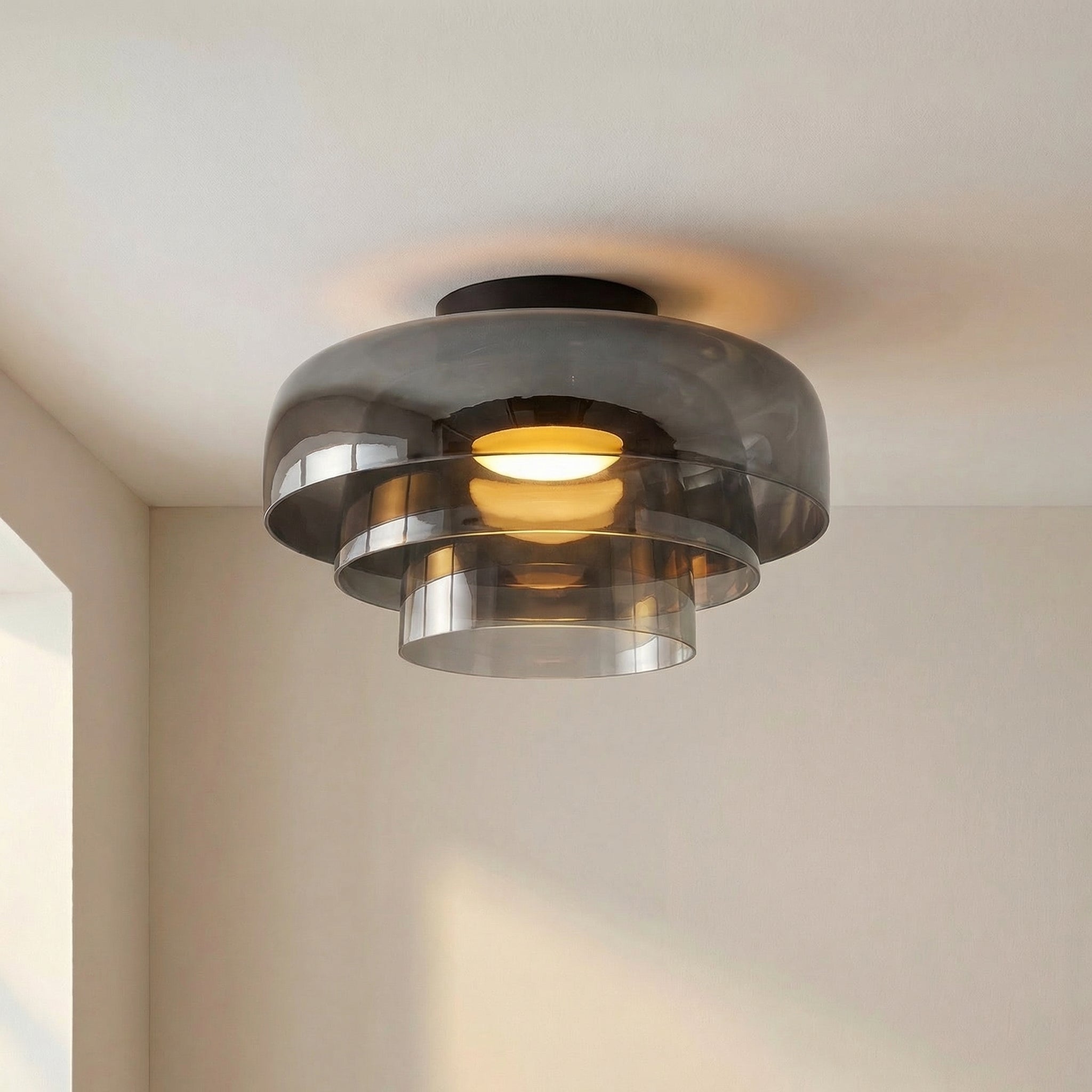 Moderne Bauhaus Pendelleuchte aus geschichtetem Glas