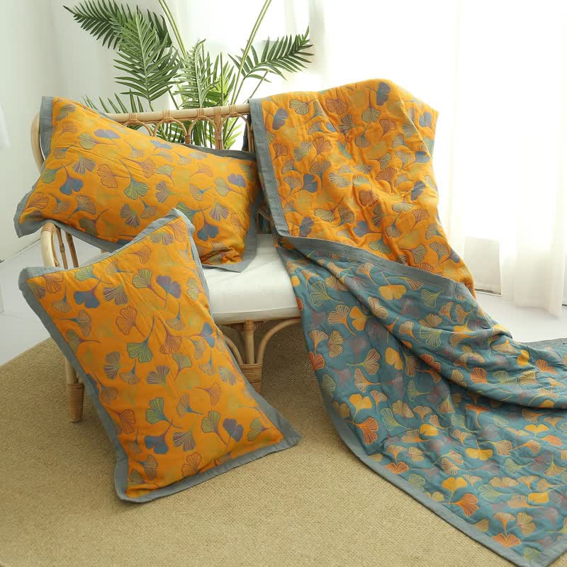 Ginkgo-Blatt Reversible Baumwollquilt-Aster Selection