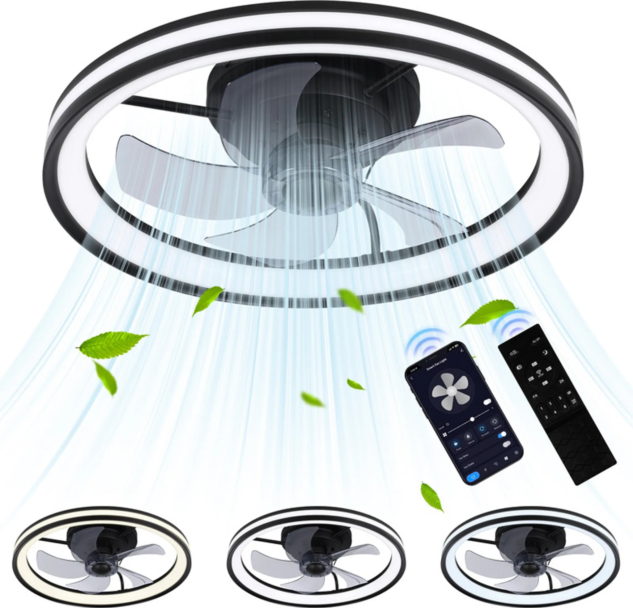 Moderner LED-Deckenventilator mit Fernbedienung und App-Steuerung
