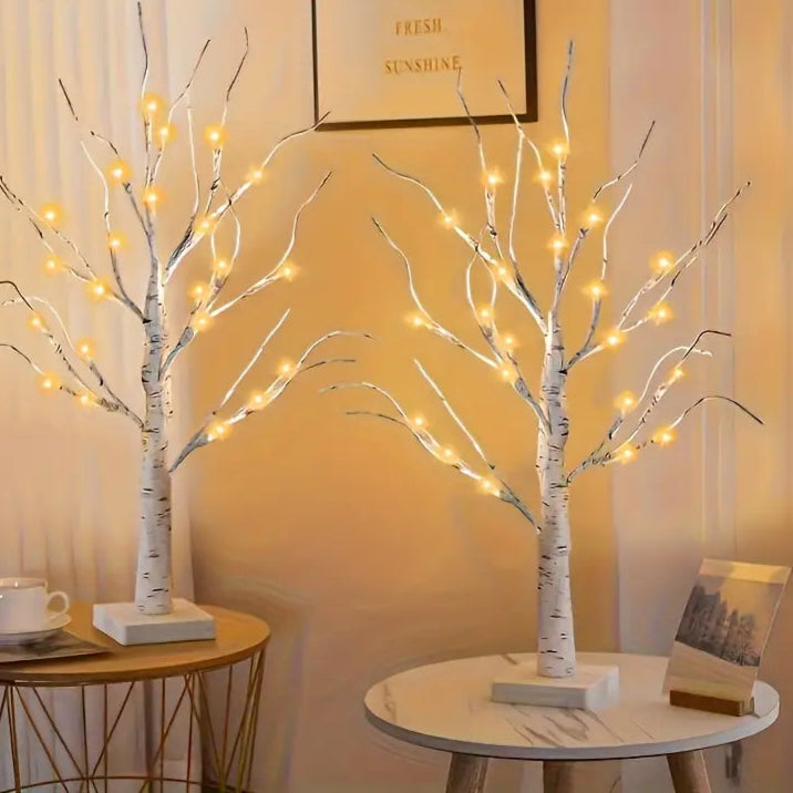 2er Set 24 LED Birkenbaum Lichter für Weihnachten & Dekoration
