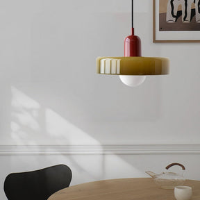 Bauhaus Hängeleuchte aus Buntglas