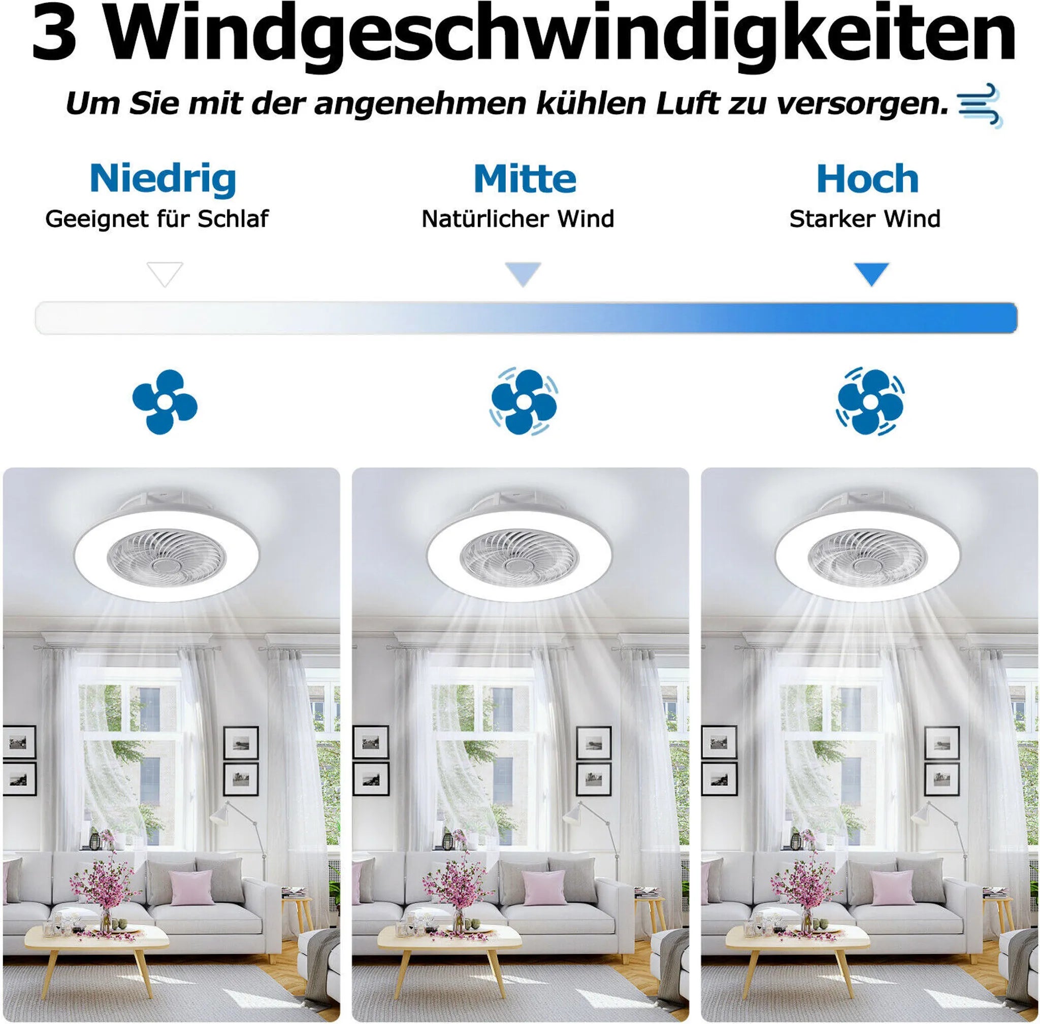 Moderne dimmbare LED-Deckenventilatorleuchte
