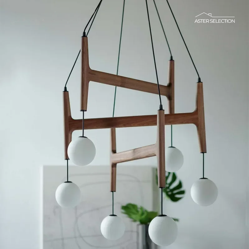 Nordic Holz Glas Pendelleuchte