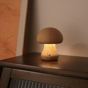 Lampe de table champignon vintage en bois