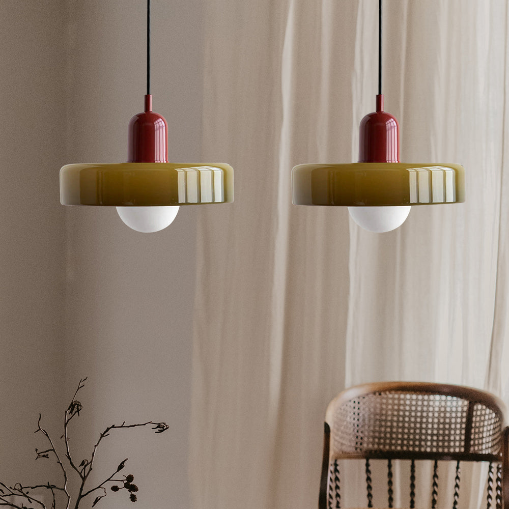 Bauhaus Hängeleuchte aus Buntglas