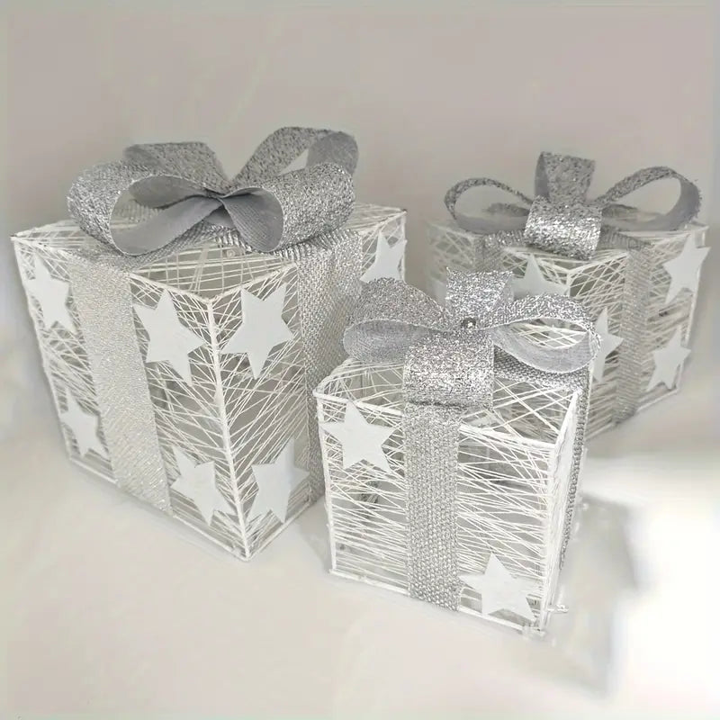 3er Set LED Weihnachtsgeschenkboxen für Weihnachten & Deko