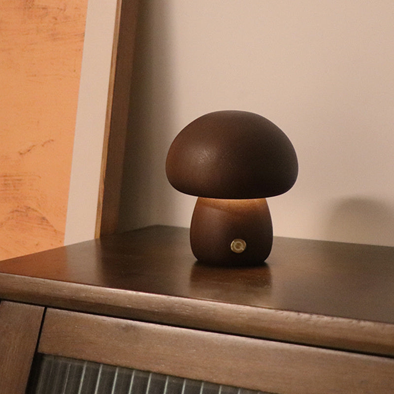 Lampe de table champignon vintage en bois