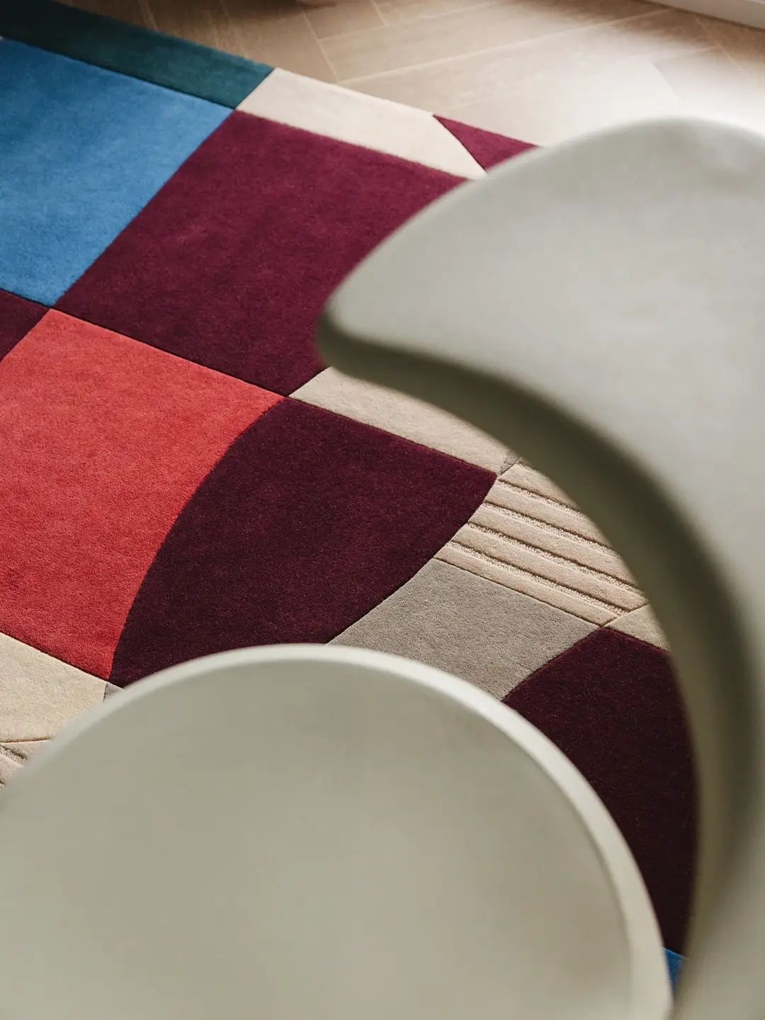 Multicolor Wollteppich geometrisch retro moderner bunter Wohnzimmer Teppich