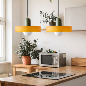 Bauhaus Hängeleuchte aus Buntglas