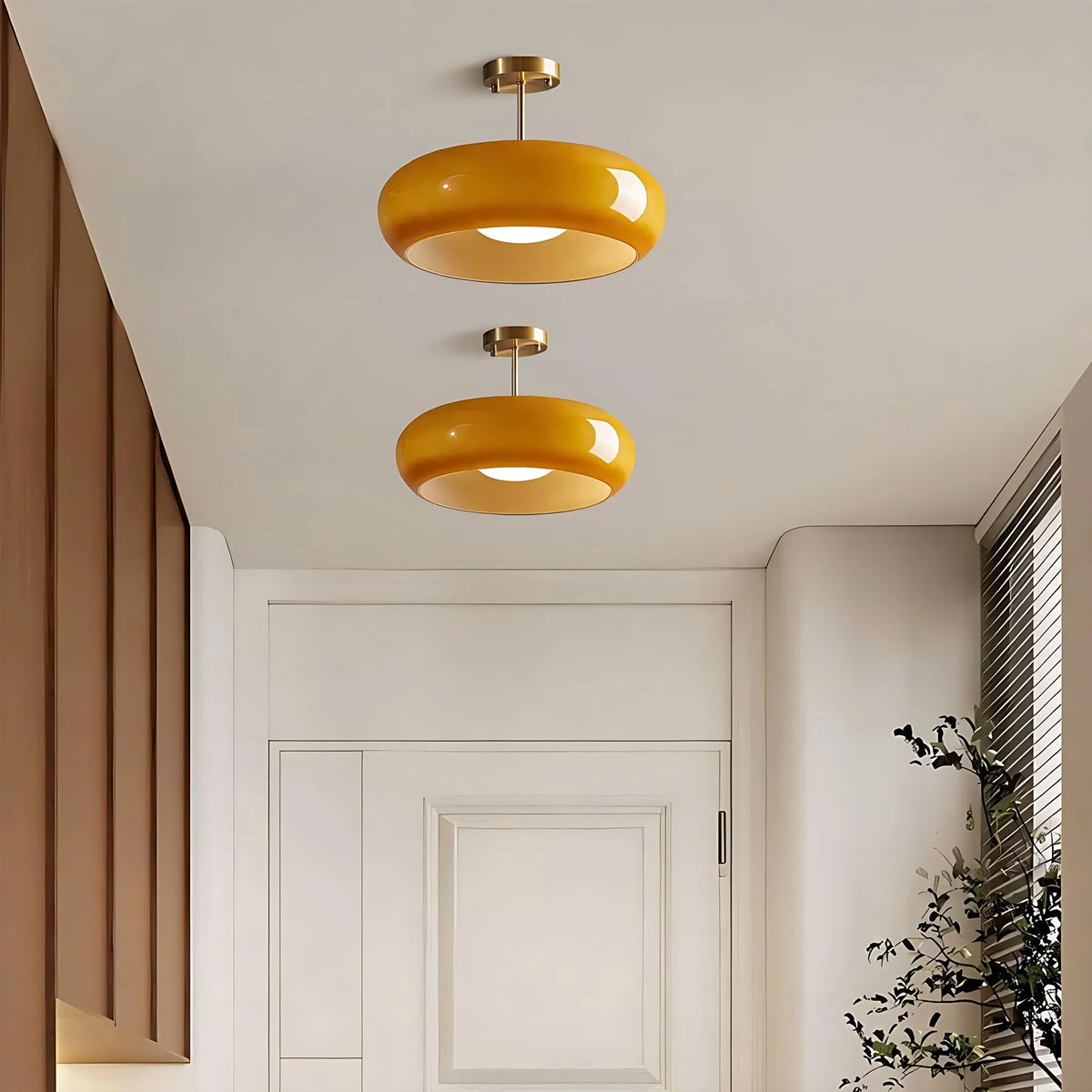 Lunessa Bauhaus Messing-Glas-Scheiben-Deckenleuchte