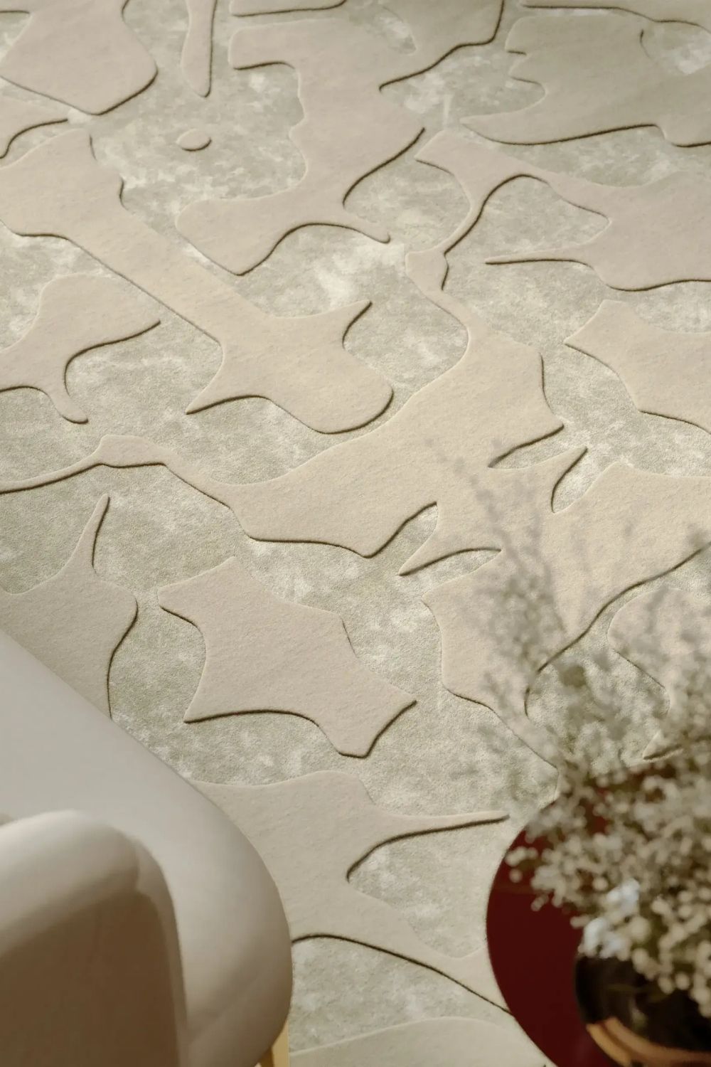 Bordeaux Wollteppich floral elegant hochwertiger Wohnzimmer Teppich modern