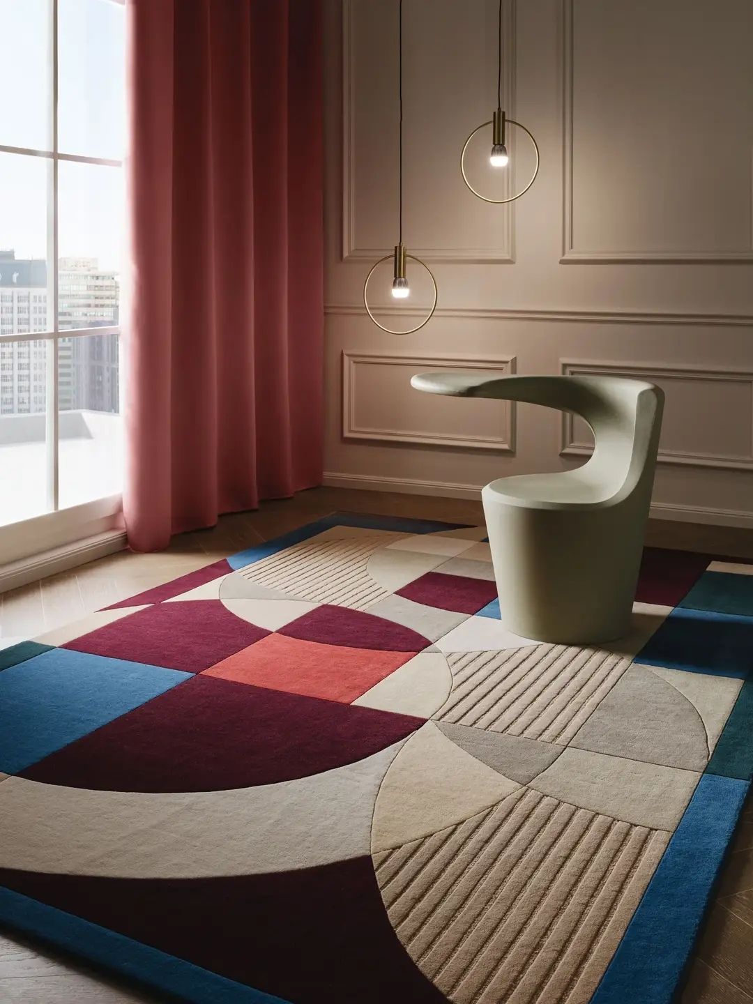 Multicolor Wollteppich geometrisch retro moderner bunter Wohnzimmer Teppich