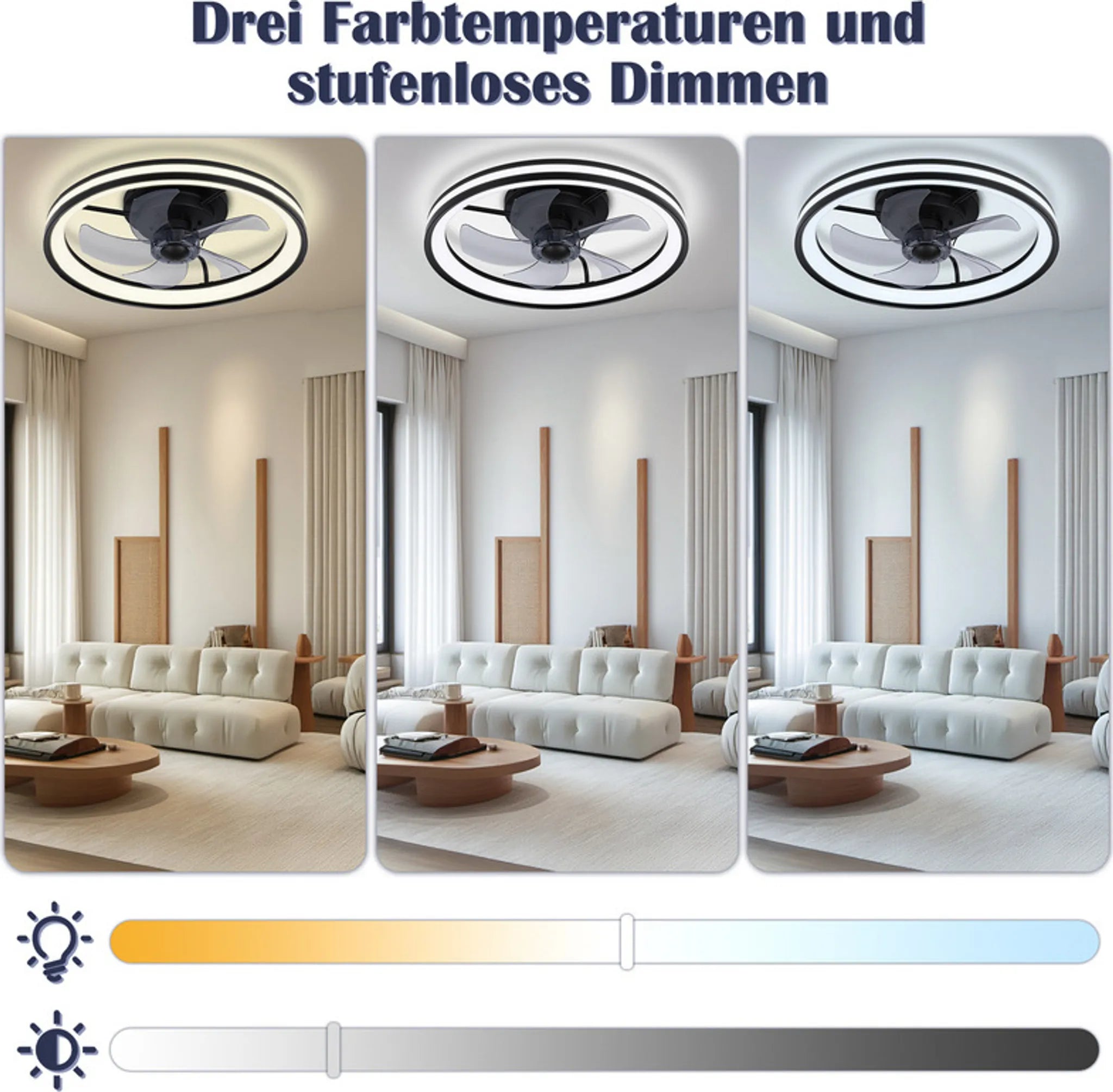 Moderner LED-Deckenventilator mit Fernbedienung und App-Steuerung