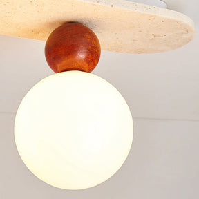 Deckenleuchte mit Travertin & Glas