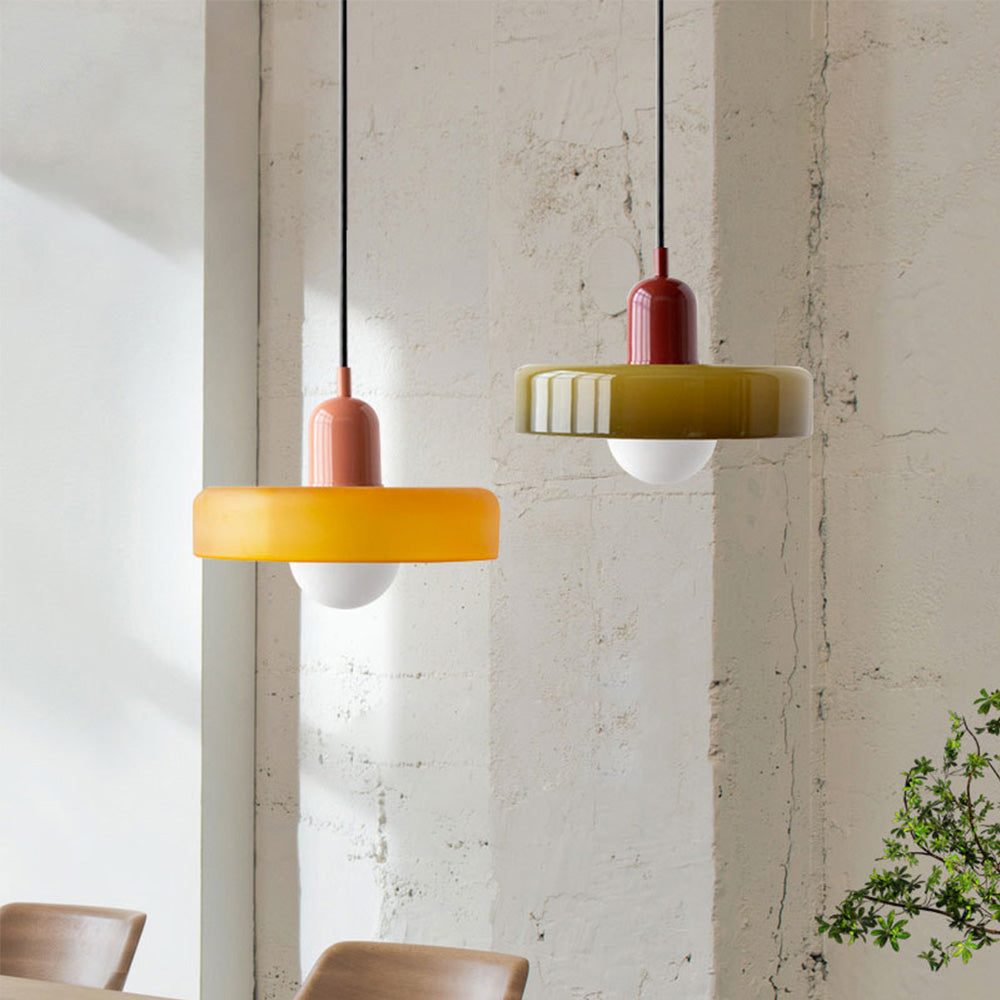 Bunter Bauhaus Glas-Pendelleuchte