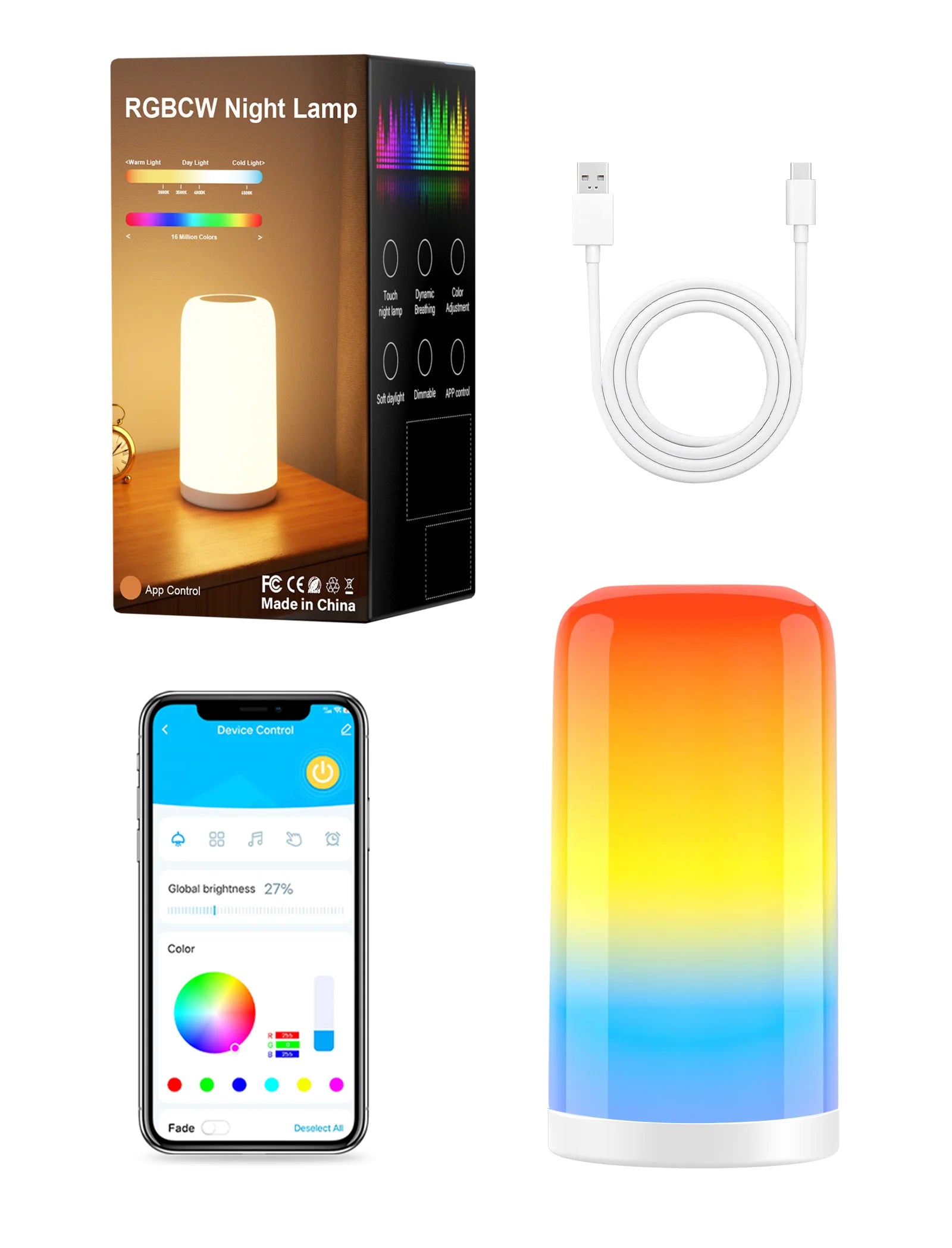 RGB-LED-Tischleuchte, dimmbar