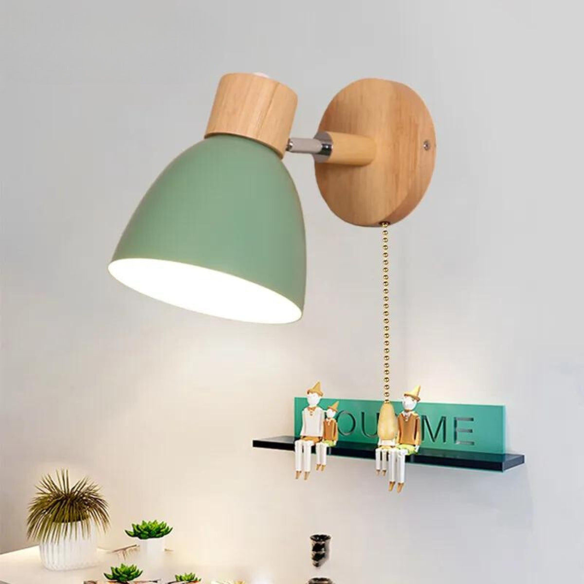 Houten wandlamp