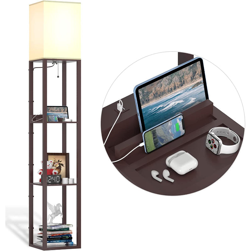 Space-saving shelf lamp with USB ports