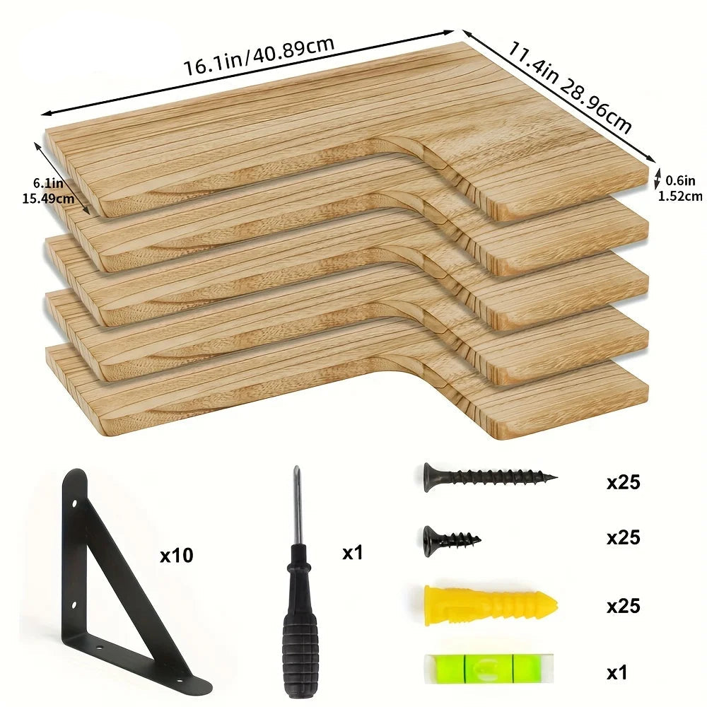 5-teiliges rustikales Wandregal aus Holz