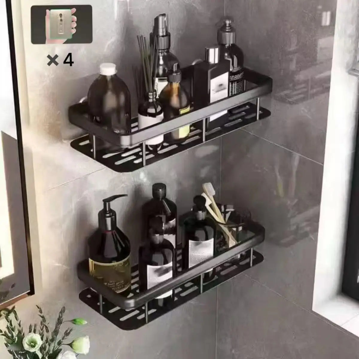 Duschablage aus Aluminium, die ohne Bohren hergestellt werden kann