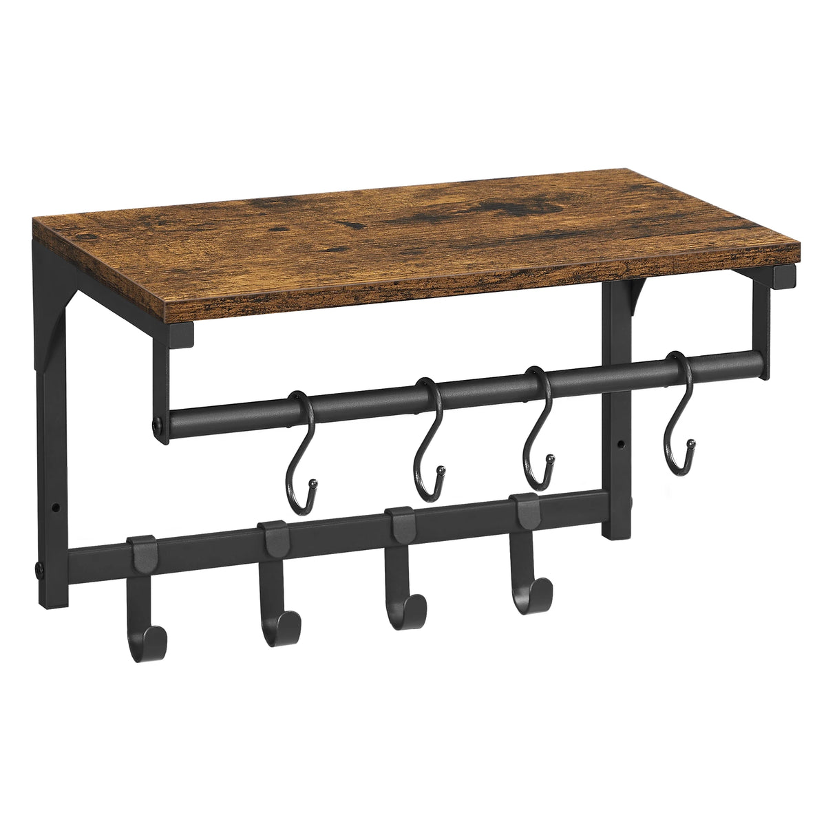 Wandmontiertes Kleiderschrankregal mit 8 Haken