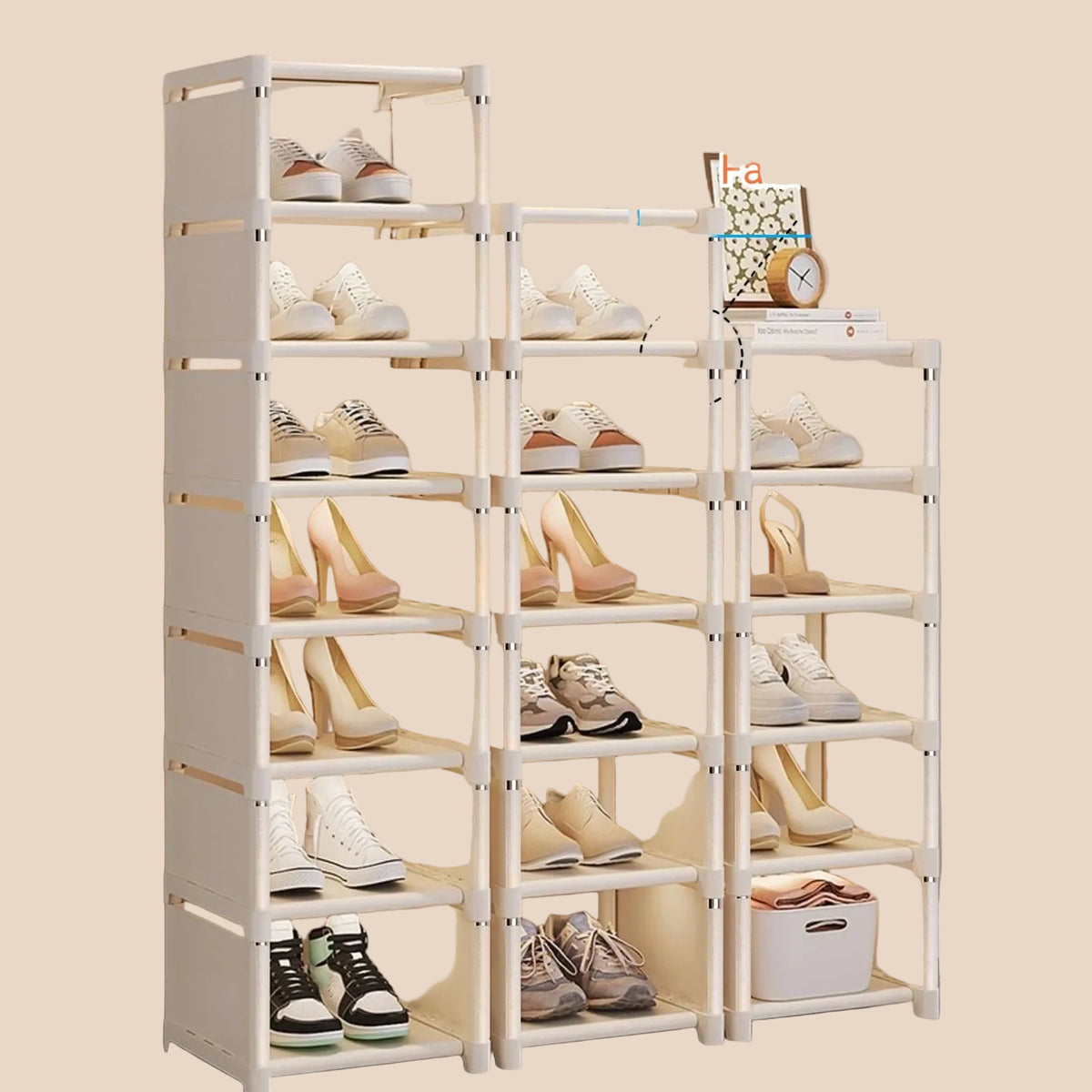 Schuhregal aus 6/8-lagigem Metallrahmen und Stoff