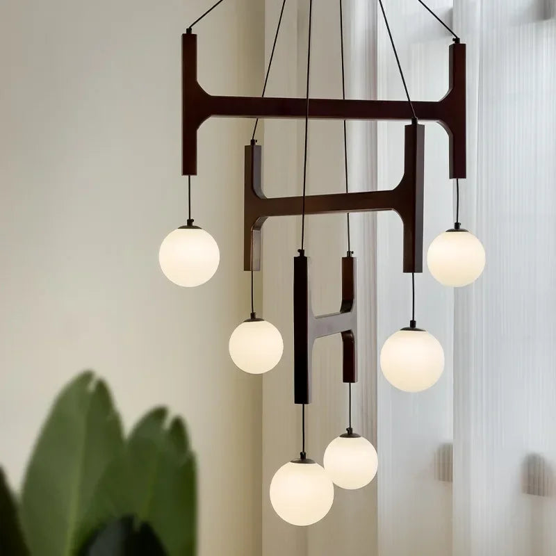 Nordic Holz Glas Pendelleuchte