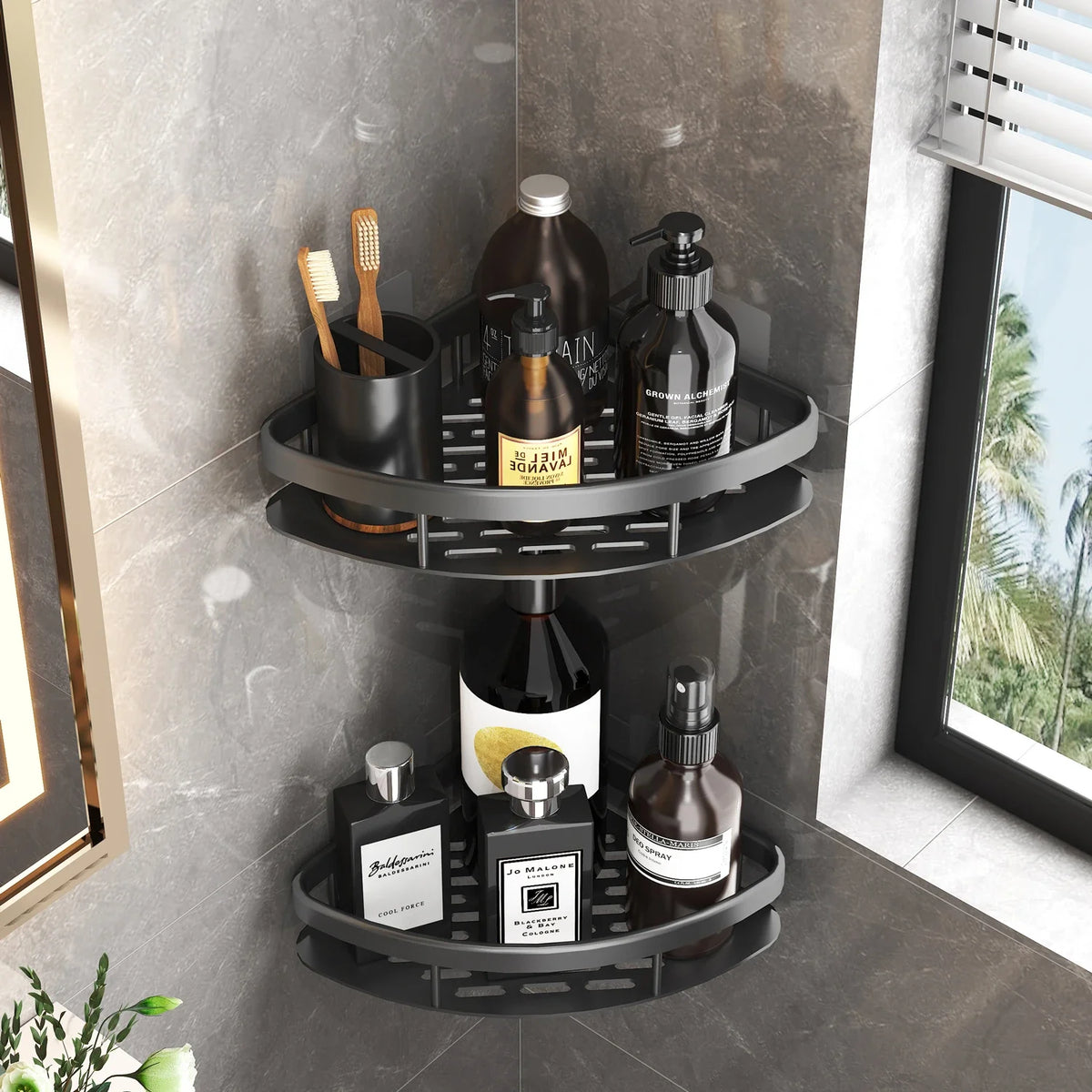 Eckmontierter Badezimmer-Organizer aus Aluminium