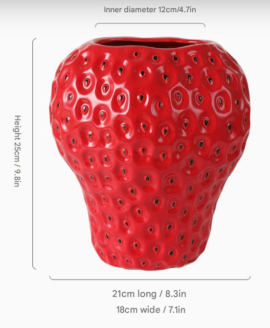 Erdbeer-Deko Vase aus Keramik – Perfekt für Blumen & Tischdeko