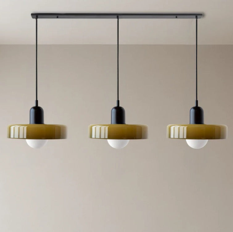 Bauhaus Hängeleuchte aus Buntglas