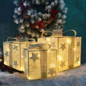 3er Set LED Weihnachtsgeschenkboxen für Weihnachten & Deko