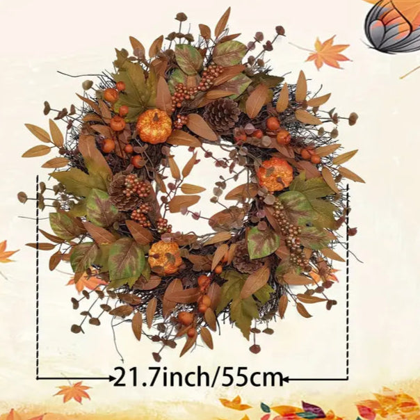 Halloween & Weihnachts Türkranz – Herbstkranz mit Kürbissen
