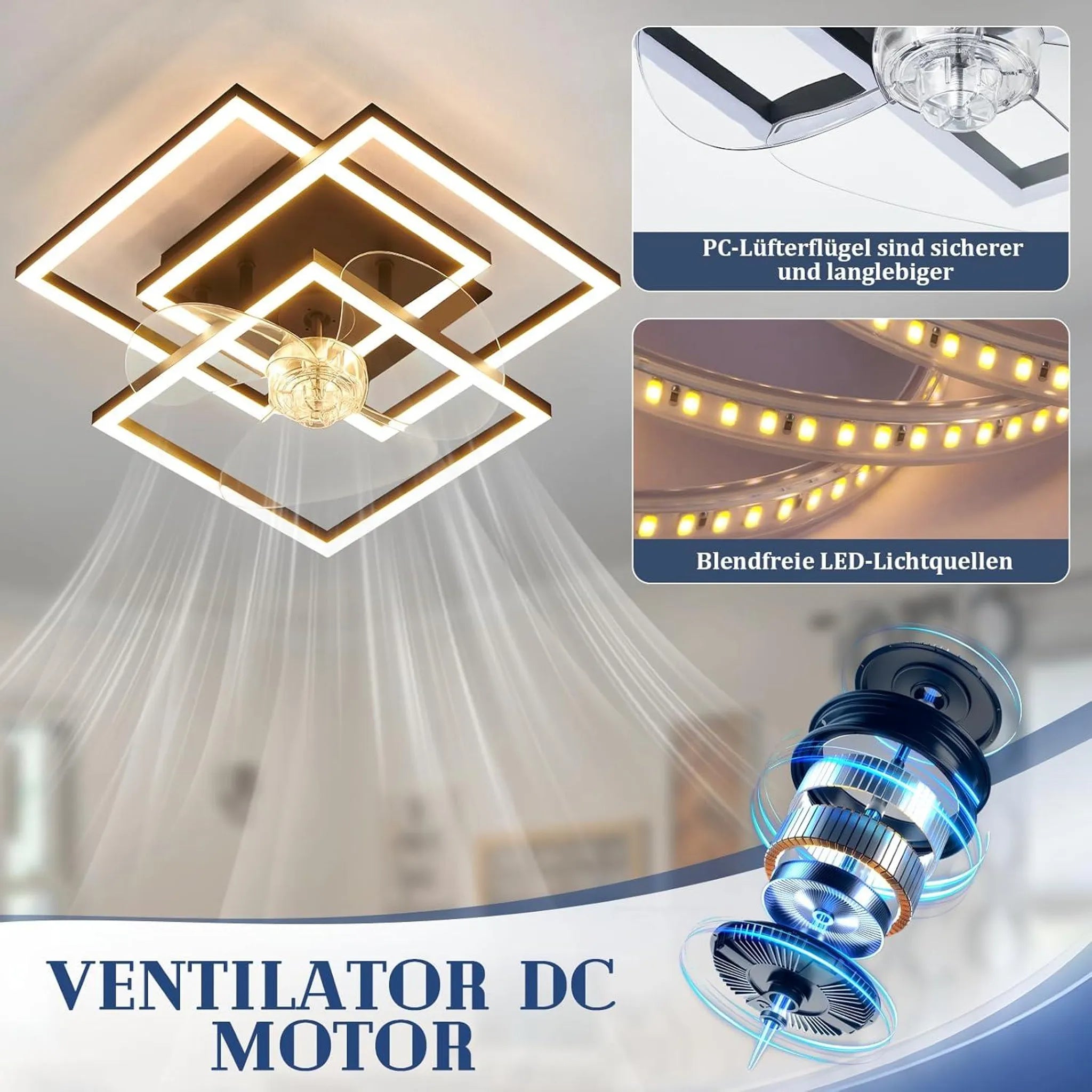 Kompakter LED-Deckenventilator mit Fernbedienung