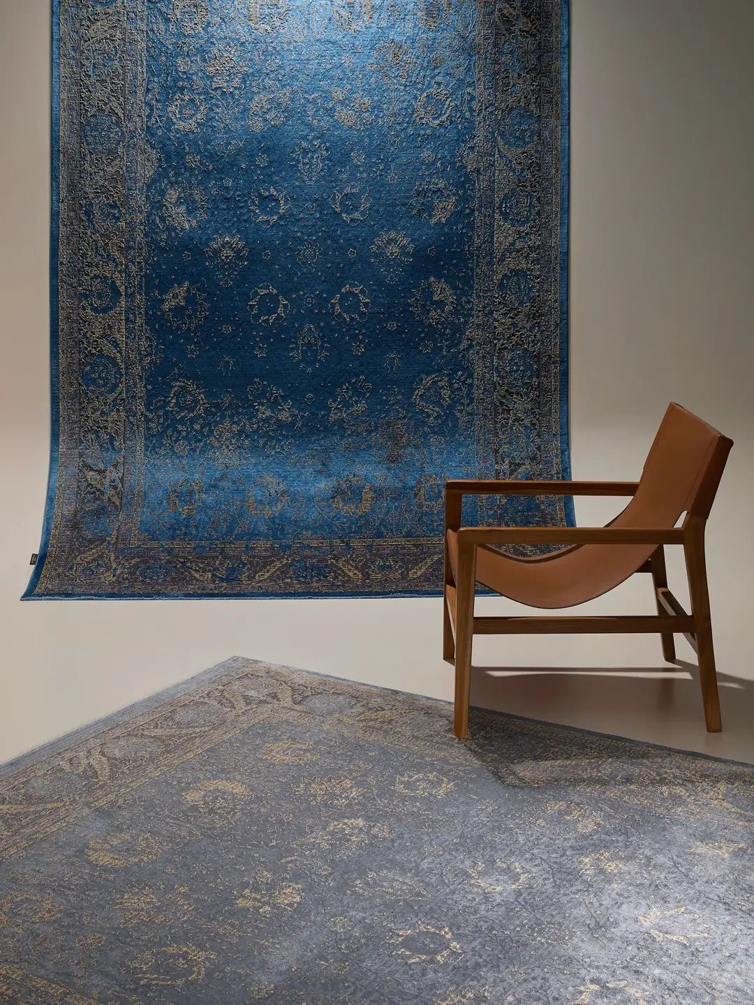 Blauer Vintage Teppich orientalisch modern Wohnzimmer Teppich elegant