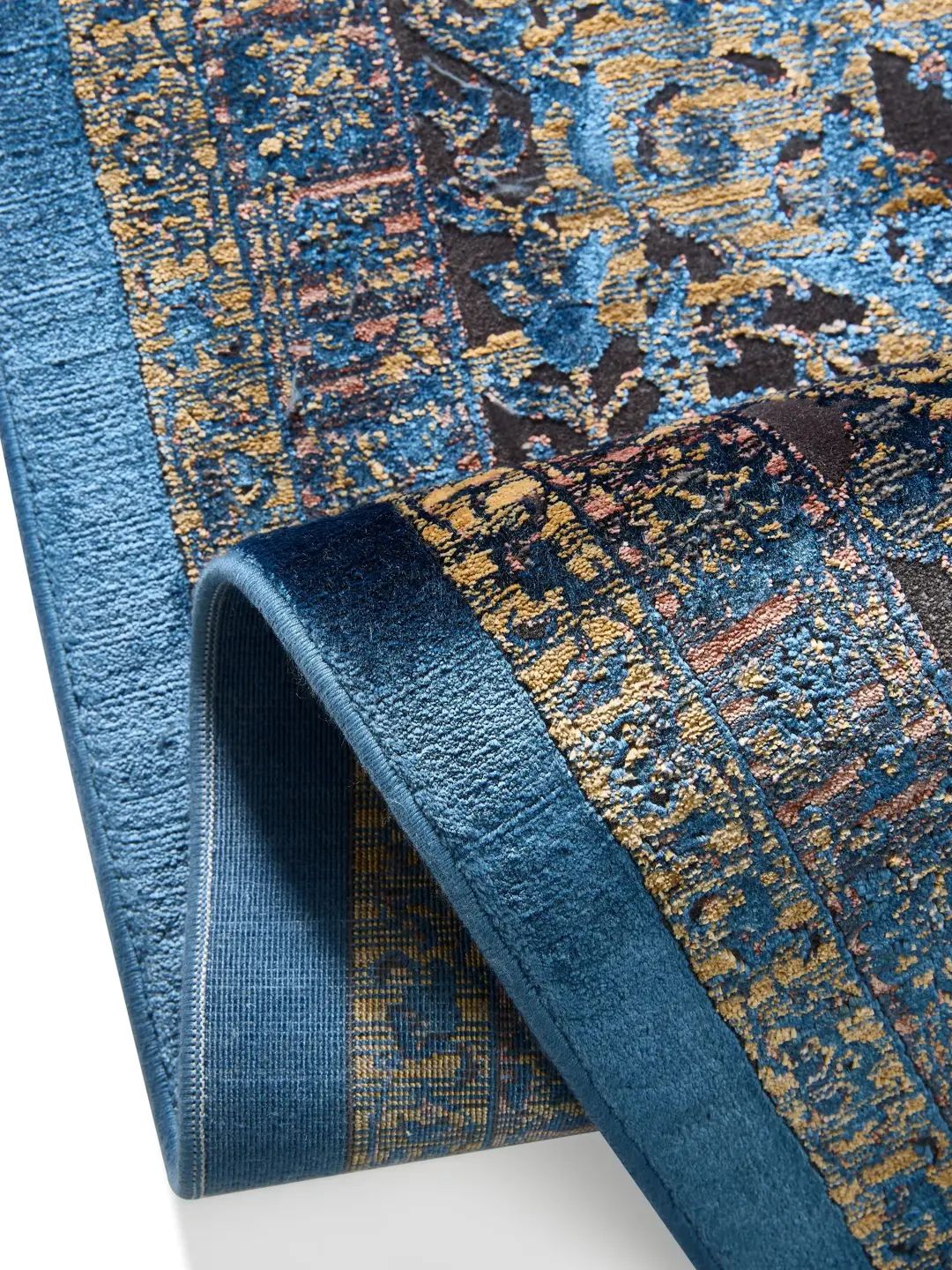 Blauer Vintage Teppich orientalisch modern Wohnzimmer Teppich elegant