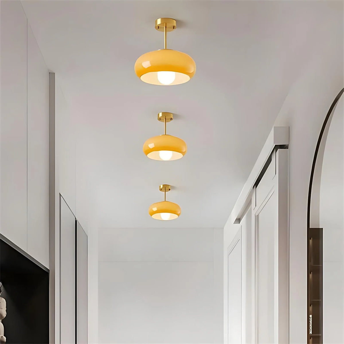 Lunessa Bauhaus Messing-Glas-Scheiben-Deckenleuchte