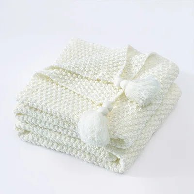 Elegante Wollstrickdecke mit Fransen-Aster Selection
