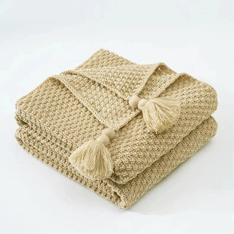 Elegante Wollstrickdecke mit Fransen-Aster Selection