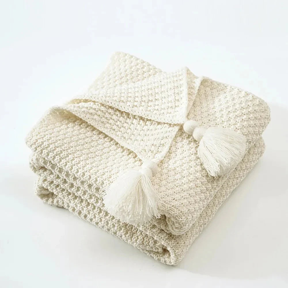 Elegante Wollstrickdecke mit Fransen-Aster Selection