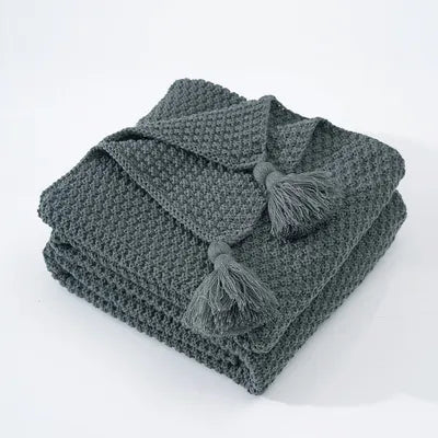 Elegante Wollstrickdecke mit Fransen-Aster Selection
