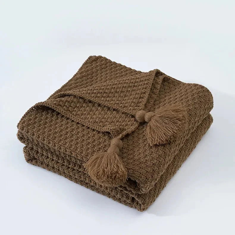 Elegante Wollstrickdecke mit Fransen-Aster Selection