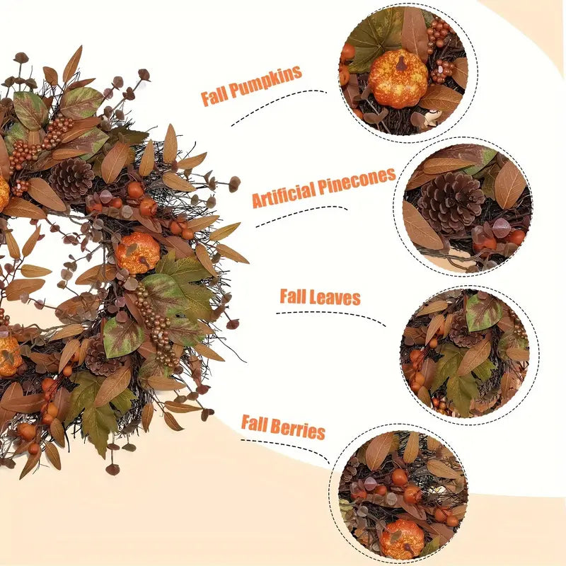 Halloween & Weihnachts Türkranz – Herbstkranz mit Kürbissen