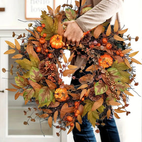 Halloween & Weihnachts Türkranz – Herbstkranz mit Kürbissen