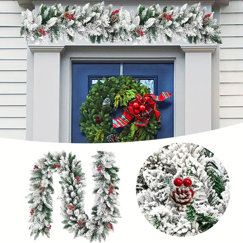 9-Fuß Künstliche Weihnachtsgirlande mit Tannenzapfen & roten Beeren