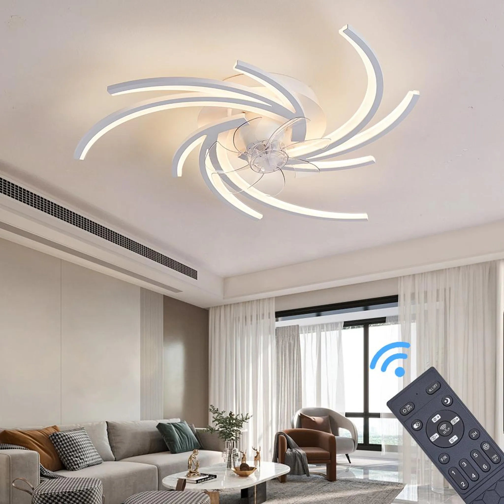 Moderner Deckenventilator mit dimmbarer LED