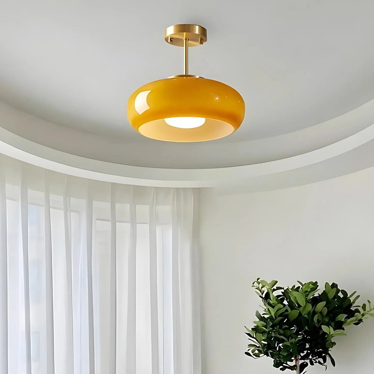 Lunessa Bauhaus Messing-Glas-Scheiben-Deckenleuchte