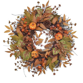 Halloween & Weihnachts Türkranz – Herbstkranz mit Kürbissen