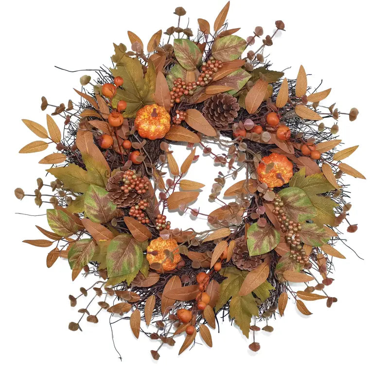 Halloween & Weihnachts Türkranz – Herbstkranz mit Kürbissen