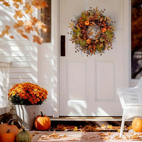 Halloween & Weihnachts Türkranz – Herbstkranz mit Kürbissen