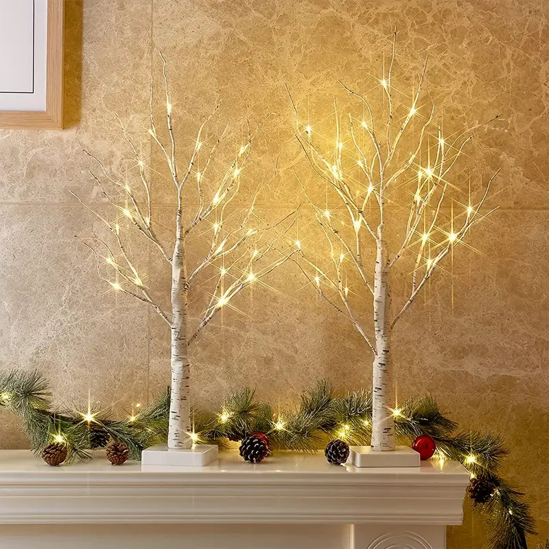 2er Set 24 LED Birkenbaum Lichter für Weihnachten & Dekoration